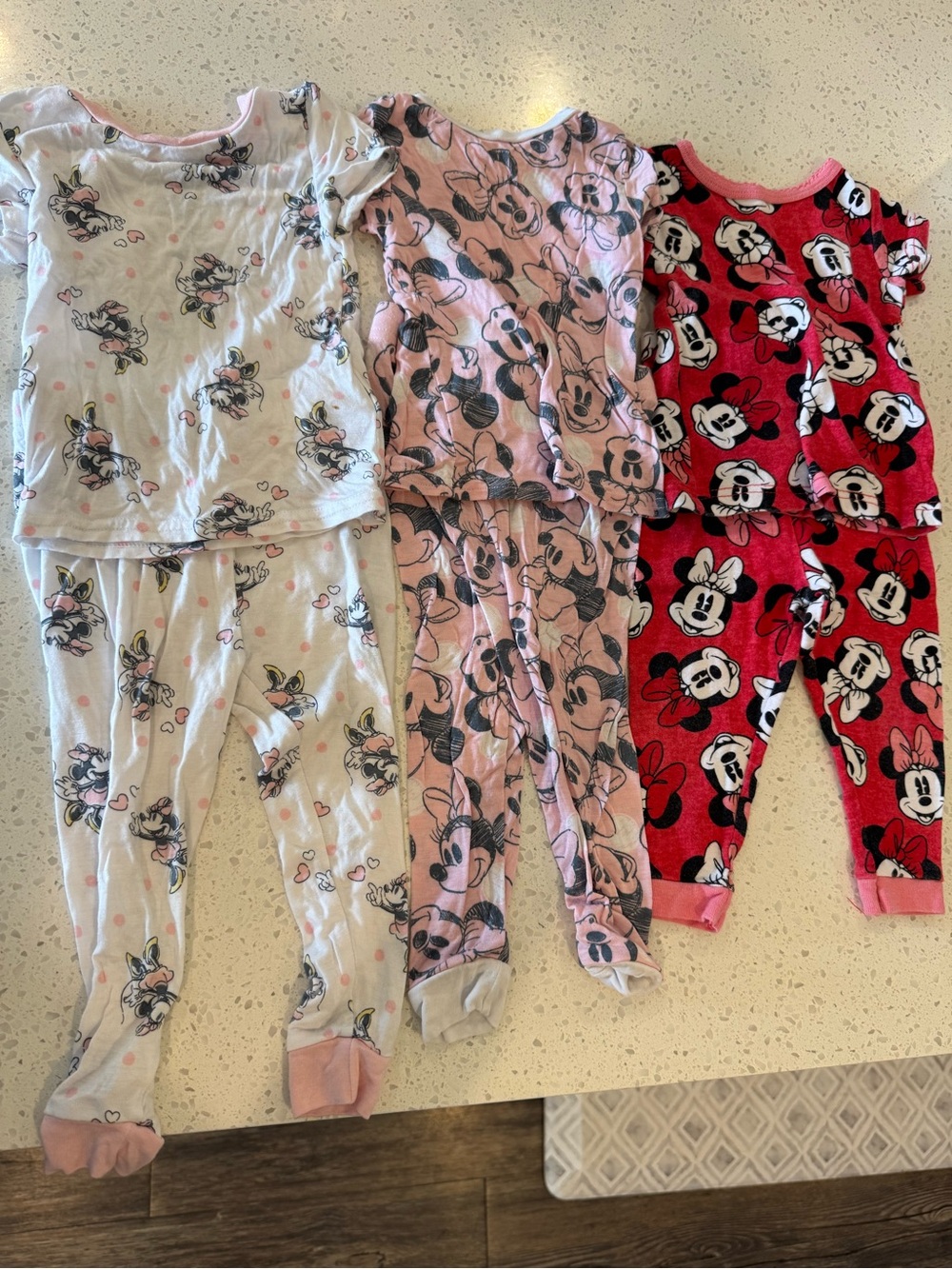 Disney Minnie Mouse 3-Pack Pajama Sets - White, Pink, Red